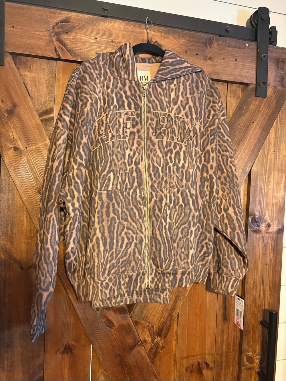 AFRM Olive Animal Print Zip Hoodie Jacket with matching Barrel Sweatpants